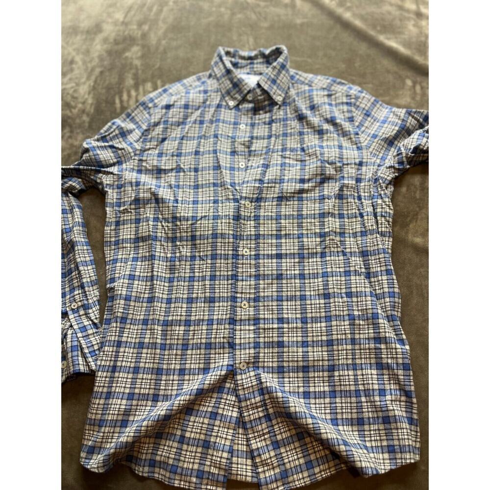 Southern Tide Shirt Men's Medium‎ Blue Plaid Flannel Classic Fit Preppy Cotton